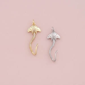 18K Gold Filled Manta Ray Pendant,CZ Micro Pave Manta Ray Charm Bracelet Necklace for DIY Jewelry Making Supply