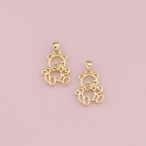 18K Gold Filled Bear Pendant,Cute Bear Charm Bracelet Necklace for DIY Jewelry Making Supply