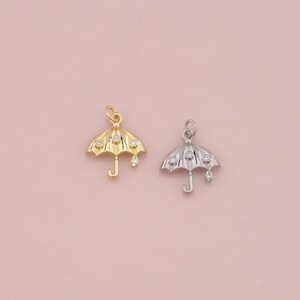 18K Gold Filled Umbrella Pendant,CZ Micro Pave Umbrella Charm Bracelet Necklace for DIY Jewelry Making Supply