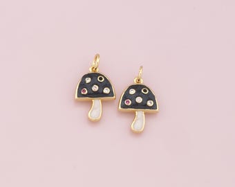 18K Gold Filled Enamel Mushroom Pendant,Kawaii Charm Bracelet Necklace for DIY Jewelry Making Supply