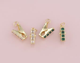 18K Gold Filled Clothespin Pendant,Clip Charm Bracelet Necklace for DIY Jewelry Making Supply