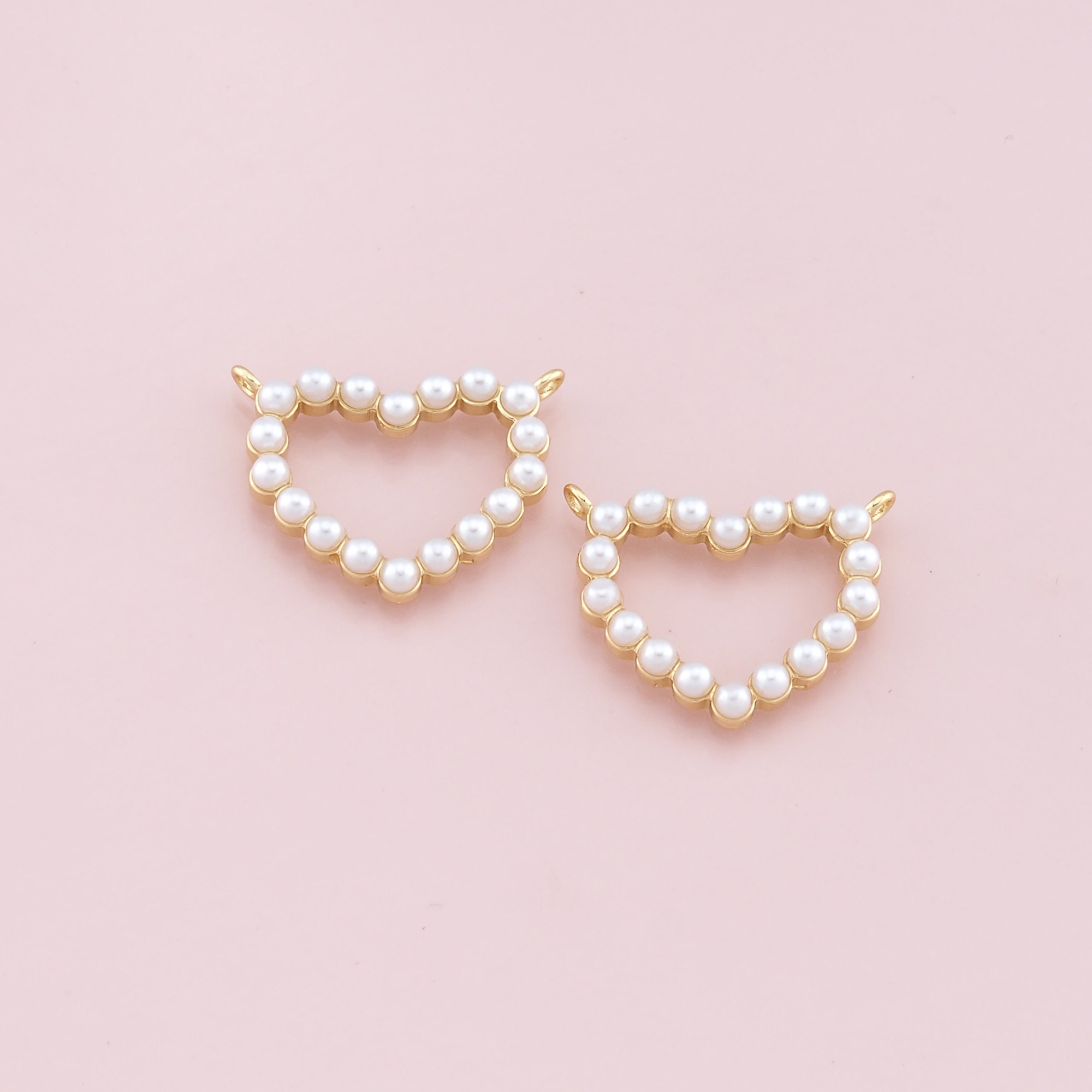 18K Gold Filled Heart Pendant,Pearl Heart Charm Bracelet Necklace for DIY Jewelry Making Supply