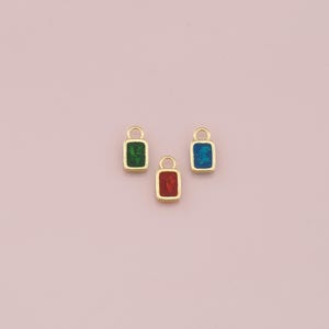 18K Gold Filled Rectangle Pendant,Enamel Rectangle Charm Bracelet Necklace for DIY Jewelry Making Supply