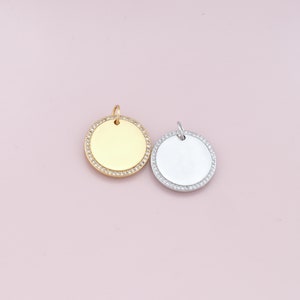 18K Gold Filled Round Pendant,CZ Micro Pave Round Charm Bracelet Necklace for DIY Jewelry Making Supply