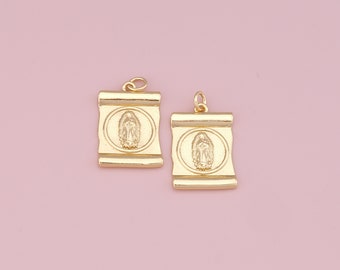 18K Gold Filled Virgin Mary Pendant,Virgin Mary Charm Bracelet Necklace for DIY Jewelry Making Supply