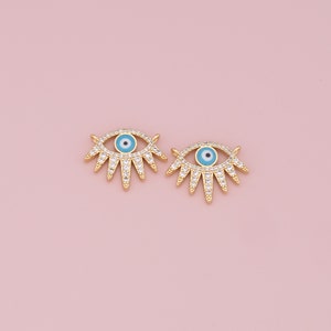 18K Gold Filled Evil Eye Pendant,CZ Micro Pave Evil Eye Charm Bracelet Necklace for DIY Jewelry Making Supply