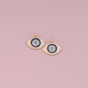 18K Gold Filled Evil Eye Pendant,CZ Micro Pave Evil Eye Charm Bracelet Necklace for DIY Jewelry Making Supply