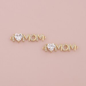 18K Gold Filled Mom Connector,CZ Micro Pave Mom Charm Bracelet Necklace for DIY Jewelry Making Supply