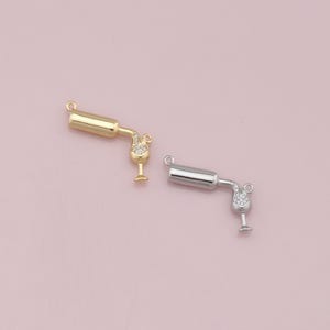 Ciondolo in vetro di vino riempito in oro 18 carati, collana con braccialetto con ciondolo in vetro di vino con micro pavé di CZ per la fornitura di gioielli fai-da-te