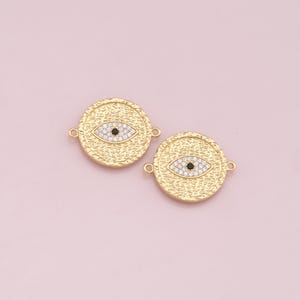 Evil Eye Connector Charms,18K Gold Filled Evil Eye Pendant,CZ Micro Pave Evil Eye Charm Bracelet Necklace for DIY Jewelry Making Supply