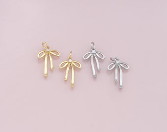 18K Gold Filled Bow Pendant,Dainty Bow Charm Bracelet Necklace for DIY Jewelry Making Supply