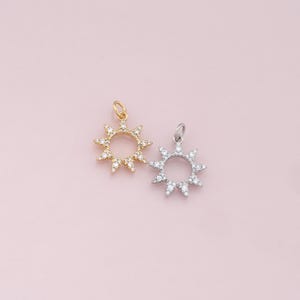 18K Gold Filled Sun Pendant,CZ Micro Pave Sun Charm Bracelet Necklace for DIY Jewelry Making Supply