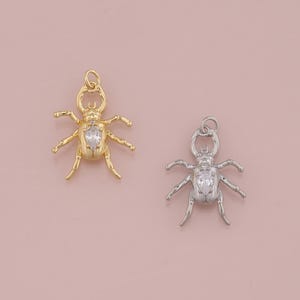 18K Gold Filled CZ Beetle Pendant,Insect Charm Bracelet Necklace for DIY Jewelry Making Supply