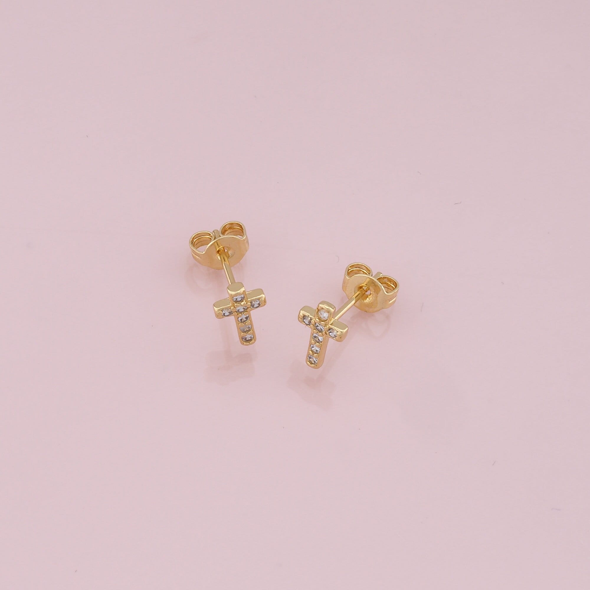 1pair 18K Gold Filled Cross Stud Earrings,Gold Earrings,Dainty Earrings