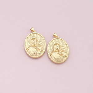 18K Gold Filled Virgin Mary Pendant,Religion Charm Bracelet Necklace for DIY Jewelry Making Supply