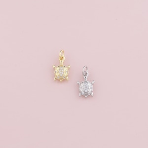 18K Gold Filled Turtle Pendant,CZ Micro Pave Turtle Charm Bracelet Necklace for DIY Jewelry Making Supply