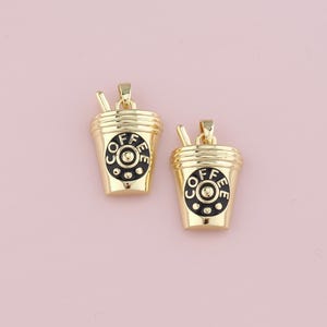 Ciondolo a forma di tazza da caffè riempito in oro 18 carati, collana con ciondolo a forma di tazza in smalto per la creazione di gioielli fai da te