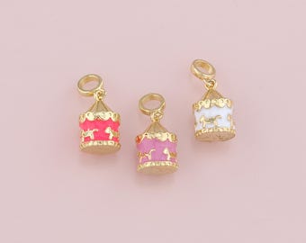 Colgante de carrusel relleno de oro de 18 quilates, pulsera con dije de carrusel esmaltado, collar para hacer joyas de bricolaje