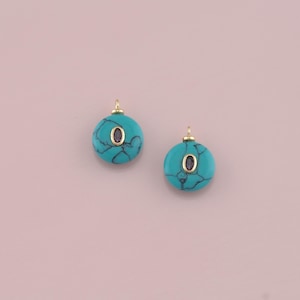 18K Gold Filled Round Pendant,Natural Stone Charm Bracelet Necklace for DIY Jewelry Making Supply