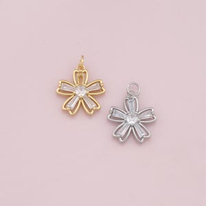 18K Gold Filled CZ Flower Pendant,Dainty Flower Charm Bracelet Necklace for DIY Jewelry Making Supply