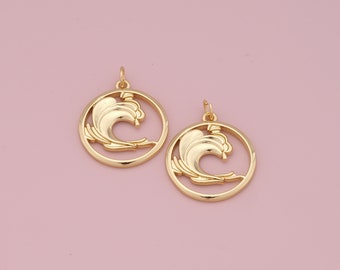 18K Gold Filled Water Pendant,Element Charm Bracelet Necklace for DIY Jewelry Making Supply