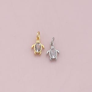 18K Gold Filled CZ Micro Pave Turtle Pendant,Dainty Turtle Charm Bracelet Necklace for DIY Jewelry Making Supply