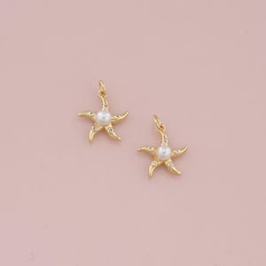 18K Gold Filled Pearl Starfish Pendant,CZ Micro Pave Starfish Charm Bracelet Necklace for DIY Jewelry Making Supply
