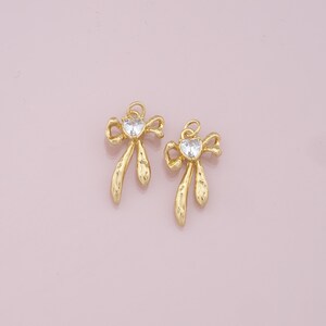 18K Gold Filled Bow Pendant,Dainty Bow Charm Bracelet Necklace for DIY Jewelry Making Supply
