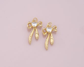 18K Gold Filled Bow Pendant,Dainty Bow Charm Bracelet Necklace for DIY Jewelry Making Supply