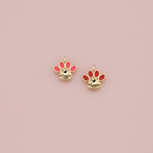 18K Gold Filled Paw Pendant,Enamel Cat Dog Paw Charm Bracelet Necklace for DIY Jewelry Making Supply