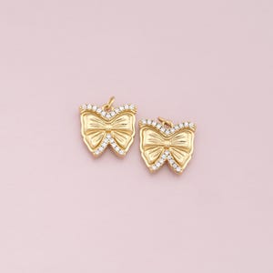18K Gold Filled Bow Pendant,Dainty Bow Charm Bracelet Necklace for DIY Jewelry Making Supply