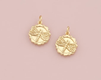 18K Gold Filled Dragonfly Pendant,Dragonfly Charm Bracelet Necklace for DIY Jewelry Making Supply