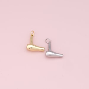 18K Gold Filled Hair Dryer Pendant,Silver Hair dryer Charm Bracelet Necklace for DIY Jewelry Making Supply