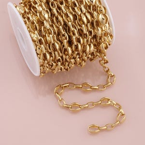 Gold Rollo Chain,18K Gold Filled Oval Chain for Necklace Bracelet DIY Jewelry Making Supply