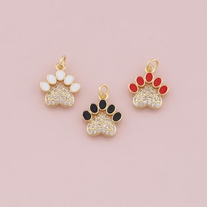 18K Gold Filled Paw Pendant,Enamel Cat Dog Paw Charm Bracelet Necklace for DIY Jewelry Making Supply