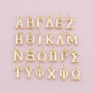Gold Buchstabe Charms, 18K Gold gefüllt griechische Alphabet Buchstabe Anhänger, Perlen Charm Armband Halskette für DIY Schmuckherstellung Versorgung