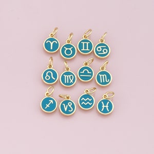 18K Gold Filled Enamel Zodiac Constellation Charms,Zodiac Symbol,Blue Horoscope Charm,Gold Astrological Zodiac Sign Minimalist Jewelry