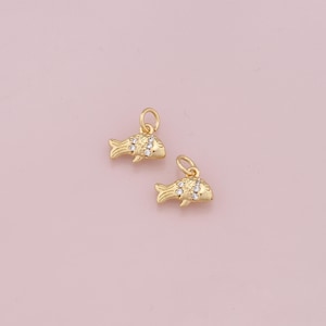 18K Gold Filled Tiny CZ Fish Pendant,Dainty Fish Charm Bracelet Necklace for DIY Jewelry Making Supply