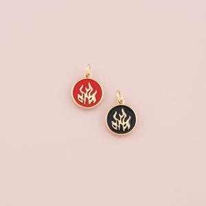 18K Gold Fille Flame Pendant,Enamel Fire Element Charm Bracelet Necklace for DIY Jewelry Making Supply