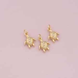 18K Gold Filled CZ Micro Pave Turtle Pendant,Dainty Turtle Charm Bracelet Necklace for DIY Jewelry Making Supply