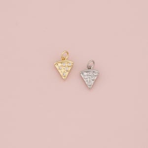 18K Gold Filled Pizza Pendant,CZ Micro Pave Pizza Charm Bracelet Necklace for DIY Jewelry Making Supply