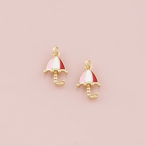 18K Gold Filled Umbrella Pendant,Enamel Umbrella Charm Bracelet Necklace for DIY Jewelry Making Supply