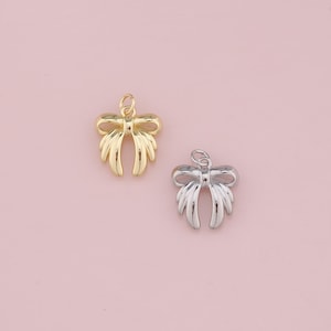 18K Gold Filled Bow Wing Pendant,Dainty Bow Charm Bracelet Necklace for DIY Jewelry Making Supply