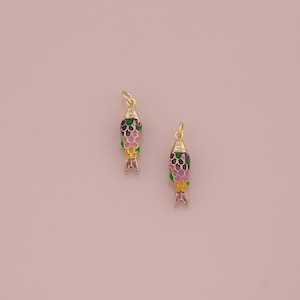 18K Gold Filled Fish Pendant,Enamel Fish Charm Bracelet Necklace for DIY Jewelry Making Supply