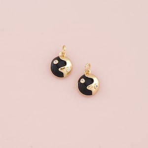 18K Gold Filled Yin Yang Pendant,Enamel Yin Yang Charm Bracelet Necklace for DIY Jewelry Making Supply