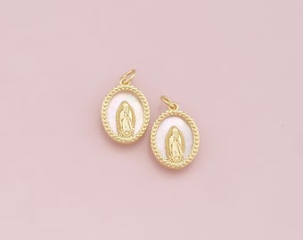 Gold Our Lady of Guadalupe Charms,18K Gold Filled Virgin Mary Pendant Charm Bracelet Necklace for DIY Jewelry Making Supply