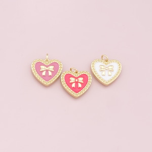 18K Gold Filled Bow Heart Pendant,Enamel Bow Tie Charm Bracelet Necklace for DIY Jewelry Making Supply