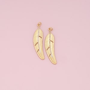 Gold Leaf Charms,18K Gold Filled Feather Pendant,CZ Micro Pave Leaf Charm Bracelet Necklace for DIY Jewelry Making Supply