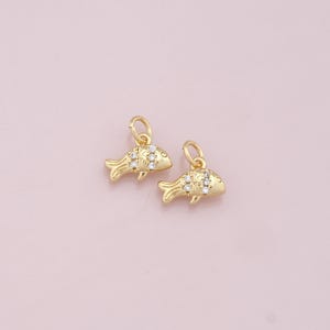 18K Gold Filled Tiny Fish Pendant,CZ Fish Charm Bracelet Necklace for DIY Jewelry Making Supply