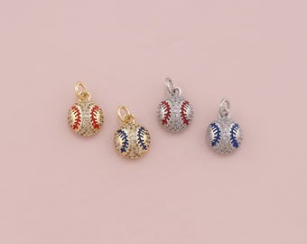 18K Gold Filled Baseball Pendant,CZ Micro Pave Softball Charm Bracelet Necklace for DIY Jewelry Making Supply